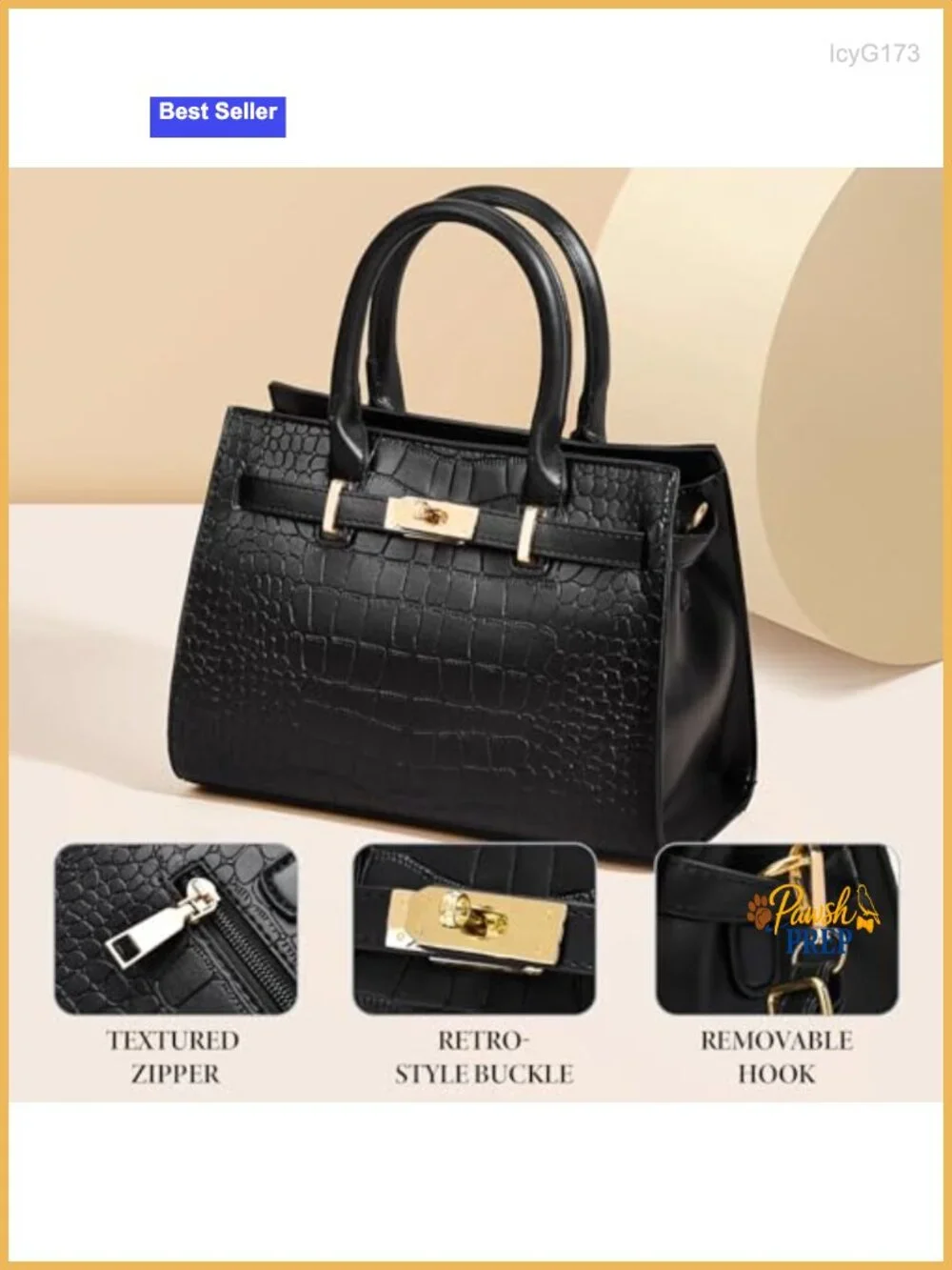 Croc-Embossed Faux Leather Top Handle Satchel Bag with Gold Lock
